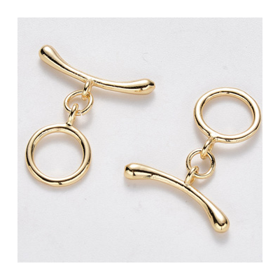 18k Gold Plated Brass toggle Clasp 11mm Ring curved bar 2 pack