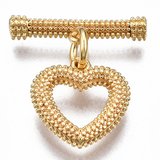 18k Gold Plated Brass toggle Clasp small Heart 12mm 2 pack-findings-Beadthemup