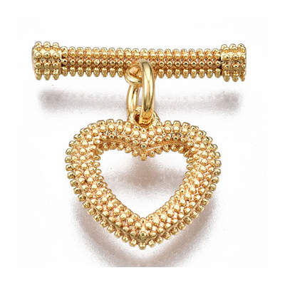18k Gold Plated Brass toggle Clasp small Heart 12mm 2 pack