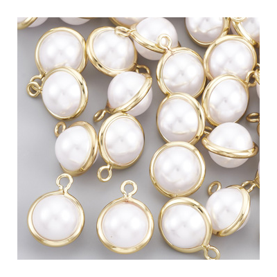 18k Gold Plated Brass 7mm Faux Pearl pendant 4 pack