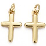 18k Gold Plated Brass pendant cross 12x8mm 2 pack-findings-Beadthemup