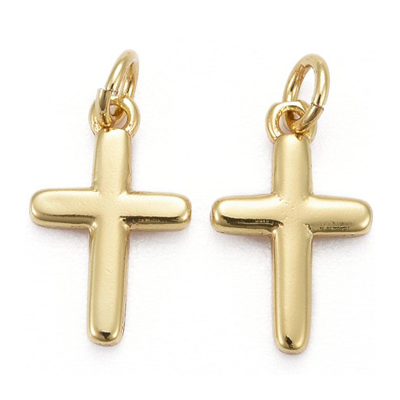 18k Gold Plated Brass pendant cross 12x8mm 2 pack