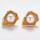 18K Gold plated Faux Pearl Stud ring at base 1 pair-findings-Beadthemup