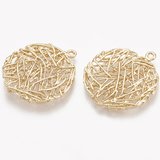 18k Gold plated Woven round connector  2 rings 20x22mm 2 pack-findings-Beadthemup