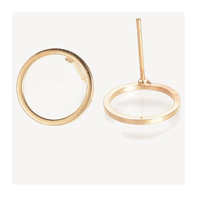 18k Gold plated Brass ring stud 12mm 1 pair with back