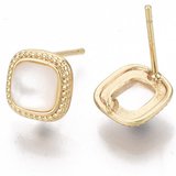 18k Gold plated Brass S.Silver Pin Mother of Pearl stud 9mm 1 pair with back-findings-Beadthemup