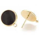 18k Gold plated Brass black resin stud 14mm 1 pair with back-findings-Beadthemup