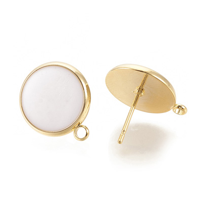 18k Gold plated Brass cream resin stud 14mm 1 pair with back