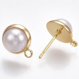 18k Gold plated Brass Faux Pearl stud 10mm 1 pair with back-findings-Beadthemup