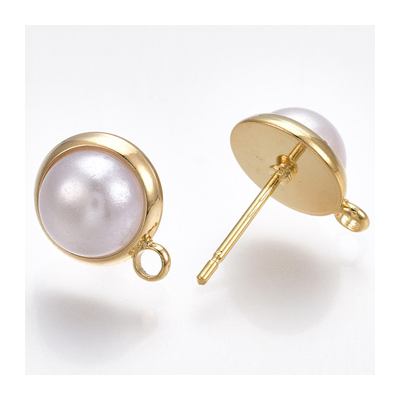 18k Gold plated Brass Faux Pearl stud 10mm 1 pair with back