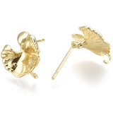 18k Gold plated Brass Leaf stud 13x12mm 1 pair with back-findings-Beadthemup