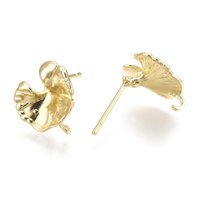 18k Gold plated Brass Leaf stud 13x12mm 1 pair with back