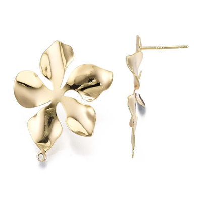 18k Gold plated Brass Flower stud 29x24mm 1 pair with back