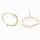 18k Gold plated Brass Hollow oval stud 17x23.5mm 1 pair with back-findings-Beadthemup