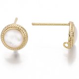 18k Gold plated Brass S.Silver Pin Mother of Pearl stud 9mm 1 pair with back-findings-Beadthemup