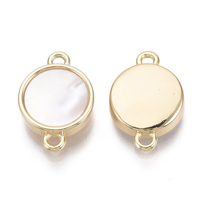 18k Gold plated Brass Mother of Pearl 10mm plus rings connector 2 pack