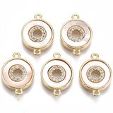 18k Gold plated Brass Mother of Pearl 15.5x11mm connector 2 pack-findings-Beadthemup
