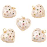 18k Gold plated Brass Heart enamel CZ Pendant 18mm 1 pack-findings-Beadthemup