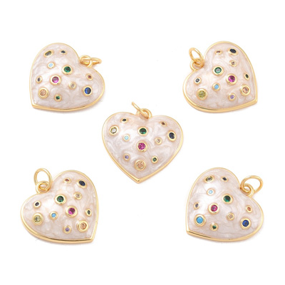 18k Gold plated Brass Heart enamel CZ Pendant 18mm 1 pack