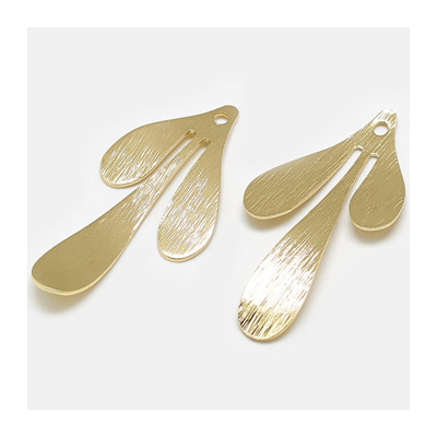 18k Gold plated Brass Leaf Pendant 35x17mm 2 pack