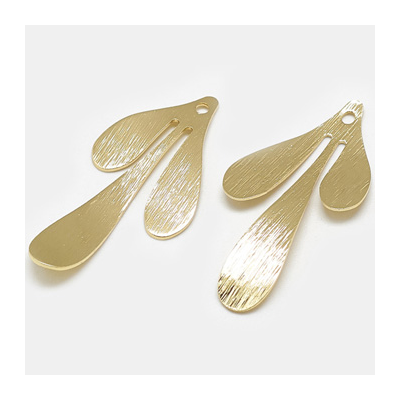 18k Gold plated Brass Leaf Pendant 35x17mm 2 pack