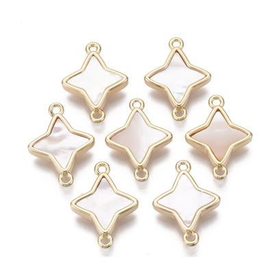 18k gold Plated Brass mother Of Pearl Star connector 18x13mm 2 pk
