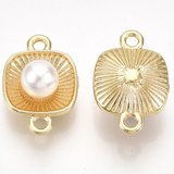 18k gold Plated Brass Square Faux Pearl connector 15x10mm 2 pk-findings-Beadthemup