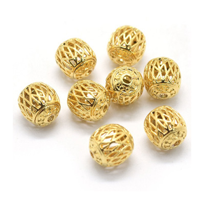 18k Gold Plated Brass woven oval bead 8.5x9.5mm 2 pk