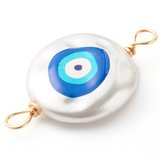18k gold Plated Evil Eye 18mm Faux Pearl connector 2 pk-findings-Beadthemup