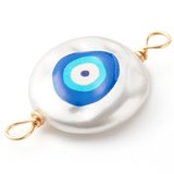 18k gold Plated Evil Eye 18mm Faux Pearl connector 2 pk-findings-Beadthemup