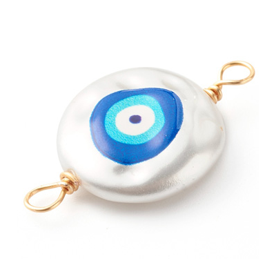 18k gold Plated Evil Eye 18mm Faux Pearl connector 2 pk