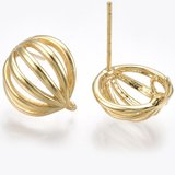 18k gold Plated Brass half cage Stud 13x15mm pair with back-findings-Beadthemup