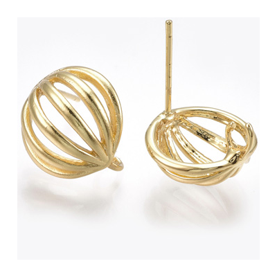 18k gold Plated Brass half cage Stud 13x15mm pair with back