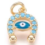 18k Gold plated Brass Evil Eye Horse Shoe CZ Pendant 13x10mm 2 pack-findings-Beadthemup