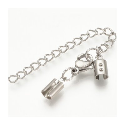 Stainless Steel 2mm  Cord end, Extension Chain and lobster 4 sets