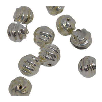 Silver plated resin bead twist round 11mm 4 pack