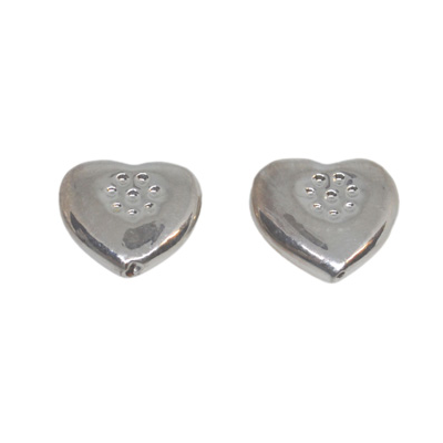 Silver plated resin bead flat Heart 20x22mm 2 pack