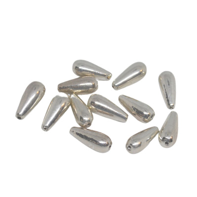 Silver plated resin bead teardrop 15x8mm 6 pack