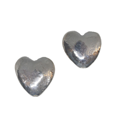 Silver plated resin bead flat Heart 17mm 4 pack