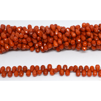 Coral Red Faceted Top drill Teadrop 8x6mm strand 115 beads