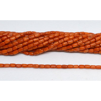 Coral Red Tube 3.5x6mm strand 78 beads