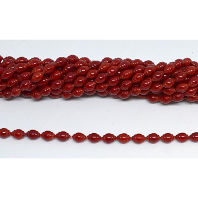 Coral Red Carved Olive 6x9mm strand 47 beads