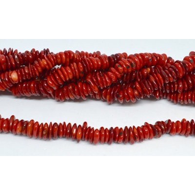 Coral Red Chip Disk approx 12mm strand approx 132 beads