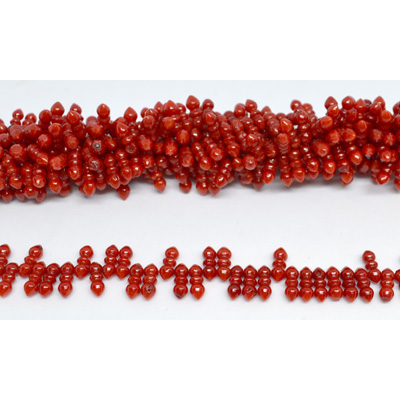 Coral Red Carved top drill tube 4x12mm strand 104 beads