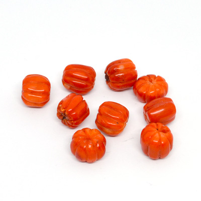 Coral Orange Carved Melon 10mm EACH BEAD