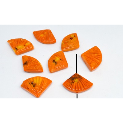 Coral Orange Carved Fan approx 22x28mm EACH BEAD