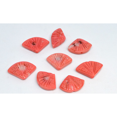 Coral Apricot Carved Fan approx 22x28mm EACH BEAD