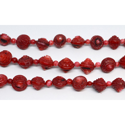 Coral Red Carved Saucer approx 12mm EACH BEAD