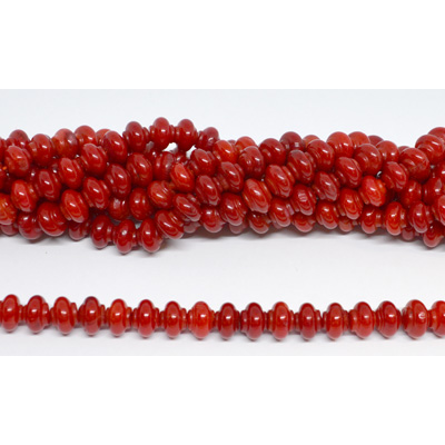 Coral Red Carved lantern 9x7mm strand 61 beads