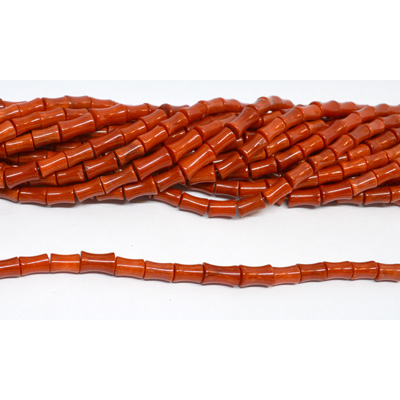 Coral Red Curved tube 5x5mm strand 48 beads